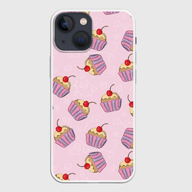 Чехол для iPhone 13 mini с принтом Капкейки на розовом в Рязани,  |  | вишенка | еда | капкейки | пирожное | розовый | сладкое | сладости