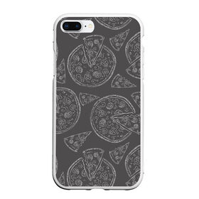 Чехол для iPhone 7Plus/8 Plus матовый с принтом Черно-белая пицца в Рязани, Силикон | Область печати: задняя сторона чехла, без боковых панелей | доска | еда | кусок | мел | пицца | фастфуд | черно белая пицца