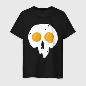 Мужская футболка хлопок с принтом Череп-глазунья в Рязани, 100% хлопок | прямой крой, круглый вырез горловины, длина до линии бедер, слегка спущенное плечо. | Тематика изображения на принте: еда | желток | завтрак | яичница | яйцо