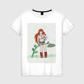 Женская футболка хлопок с принтом TRDGARPG девушка в Рязани, 100% хлопок | прямой крой, круглый вырез горловины, длина до линии бедер, слегка спущенное плечо | девушка | лето | подсолнух
