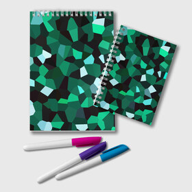 Блокнот с принтом Имеральд в Рязани, 100% бумага | 48 листов, плотность листов — 60 г/м2, плотность картонной обложки — 250 г/м2. Листы скреплены удобной пружинной спиралью. Цвет линий — светло-серый
 | Тематика изображения на принте: camouflage | casual style | geometry | green | hexagon | polygonal | stripes | texture | гексагон | геометрические | геометрия | городской | изумруд | камуфляж | кристаллы | милитари | мозаика | объемный | повседневный | полигон