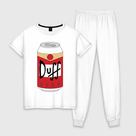 Женская пижама хлопок с принтом Duff Beer в Рязани, 100% хлопок | брюки и футболка прямого кроя, без карманов, на брюках мягкая резинка на поясе и по низу штанин | Тематика изображения на принте: beer | duff | simpsons | гомер | симпсоны