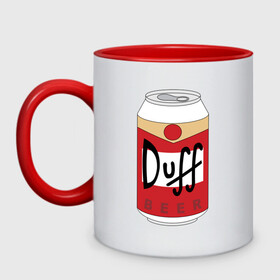 Кружка двухцветная с принтом Duff Beer в Рязани, керамика | объем — 330 мл, диаметр — 80 мм. Цветная ручка и кайма сверху, в некоторых цветах — вся внутренняя часть | Тематика изображения на принте: beer | duff | simpsons | гомер | симпсоны