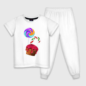Детская пижама хлопок с принтом Кекс в Рязани, 100% хлопок |  брюки и футболка прямого кроя, без карманов, на брюках мягкая резинка на поясе и по низу штанин
 | выпечка | еда | карамель | сладости
