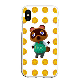 Чехол для iPhone XS Max матовый с принтом Animal crossing - Nook в Рязани, Силикон | Область печати: задняя сторона чехла, без боковых панелей | Тематика изображения на принте: animal crossing | nook | детский | желтый | игра | компьютерный | кроссинг | монеты | нок | нук | персонаж | подарок | том нук | узор | энимал кросинг