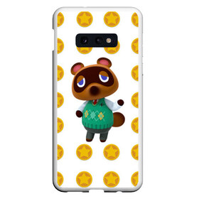 Чехол для Samsung S10E с принтом Animal crossing - Nook в Рязани, Силикон | Область печати: задняя сторона чехла, без боковых панелей | Тематика изображения на принте: animal crossing | nook | детский | желтый | игра | компьютерный | кроссинг | монеты | нок | нук | персонаж | подарок | том нук | узор | энимал кросинг