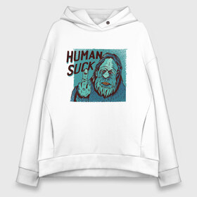 Женское худи Oversize хлопок с принтом Human Suck в Рязани, френч-терри — 70% хлопок, 30% полиэстер. Мягкий теплый начес внутри —100% хлопок | боковые карманы, эластичные манжеты и нижняя кромка, капюшон на магнитной кнопке | bigfoot | funny | harry | hendersons | parody | yeti | бигфут | гарри | жест | йети | обращение | отвали | отстой | пародия | прикол | снежный человек | средний палец | хендерсоны | хэндерсоны | человеч