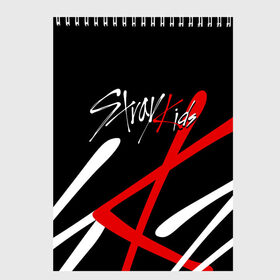 Скетчбук с принтом STRAY KIDS в Рязани, 100% бумага
 | 48 листов, плотность листов — 100 г/м2, плотность картонной обложки — 250 г/м2. Листы скреплены сверху удобной пружинной спиралью | Тематика изображения на принте: bang chan | changbin | felix | han | hyunjin | i.n. | k pop | lee know | seungmin | skz | stray kids | идолы | к поп