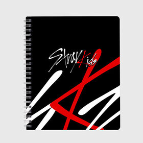 Тетрадь с принтом STRAY KIDS в Рязани, 100% бумага | 48 листов, плотность листов — 60 г/м2, плотность картонной обложки — 250 г/м2. Листы скреплены сбоку удобной пружинной спиралью. Уголки страниц и обложки скругленные. Цвет линий — светло-серый
 | bang chan | changbin | felix | han | hyunjin | i.n. | k pop | lee know | seungmin | skz | stray kids | идолы | к поп