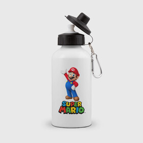 Бутылка спортивная с принтом Super Mario в Рязани, металл | емкость — 500 мл, в комплекте две пластиковые крышки и карабин для крепления | видеоигра | игра | марио | персонаж