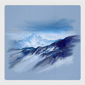 Магнитный плакат 3Х3 с принтом Серо-голубые горы в Рязани, Полимерный материал с магнитным слоем | 9 деталей размером 9*9 см | арт | горы | живопись | кистью | краски | пейзаж | рисунок | серый