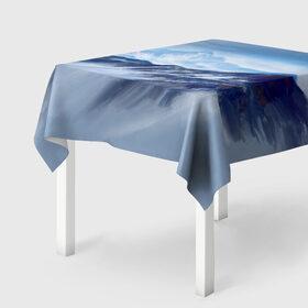 Скатерть 3D с принтом Серо-голубые горы в Рязани, 100% полиэстер (ткань не мнется и не растягивается) | Размер: 150*150 см | арт | горы | живопись | кистью | краски | пейзаж | рисунок | серый