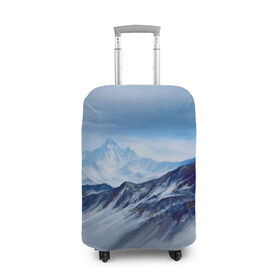 Чехол для чемодана 3D с принтом Серо-голубые горы в Рязани, 86% полиэфир, 14% спандекс | двустороннее нанесение принта, прорези для ручек и колес | арт | горы | живопись | кистью | краски | пейзаж | рисунок | серый