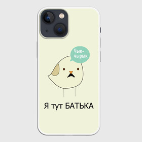 Чехол для iPhone 13 mini с принтом Чык чырык в Рязани,  |  | belarus | chyk chyryk | daddy | lukashenka | mustache | print chyk chyryk | sparrow | sparrow chyk chyryk | sparrow with mustache | батька | беларусь | воробей | воробей с усами | воробей чык чырык | лукашенко | принт чык чырык | усы | чык ч