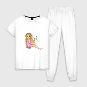 Женская пижама хлопок с принтом Лесная нимфа в Рязани, 100% хлопок | брюки и футболка прямого кроя, без карманов, на брюках мягкая резинка на поясе и по низу штанин | ведьма | девушка | подарок | цвет
