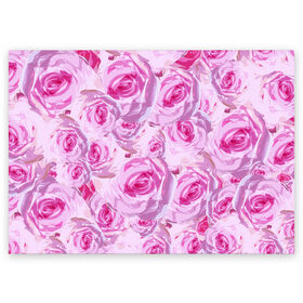 Поздравительная открытка с принтом Roses в Рязани, 100% бумага | плотность бумаги 280 г/м2, матовая, на обратной стороне линовка и место для марки
 | дизайн с розами | женственность | нежность | роза | розовый принт | розовый фон | розы | цветы