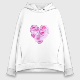 Женское худи Oversize хлопок с принтом The Heart в Рязани, френч-терри — 70% хлопок, 30% полиэстер. Мягкий теплый начес внутри —100% хлопок | боковые карманы, эластичные манжеты и нижняя кромка, капюшон на магнитной кнопке | нежность | роза | розовое сердце | розовый принт | розы | романтика | сердечко | сердце