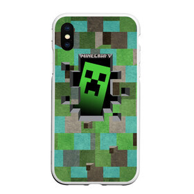 Чехол для iPhone XS Max матовый с принтом Minecraft в Рязани, Силикон | Область печати: задняя сторона чехла, без боковых панелей | minecraft | видеоигры | зеленый человечек | майнкрафт | пикселы