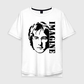 Мужская футболка хлопок Oversize с принтом Lennon Beatles Imagine в Рязани, 100% хлопок | свободный крой, круглый ворот, “спинка” длиннее передней части | Тематика изображения на принте: imagine | the beatles | битлз | битломан | битлы | всемирный день | группа | джон | известный | леннон | ленон | логотип | музыка | музыкант | очки | популярный | портрет | представь | рок группа | старр | топ | хит