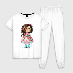 Женская пижама хлопок с принтом Весенняя принцесса в Рязани, 100% хлопок | брюки и футболка прямого кроя, без карманов, на брюках мягкая резинка на поясе и по низу штанин | 8 марта | dreams | всемирный женский день | цветы