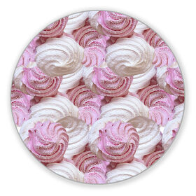 Коврик для мышки круглый с принтом Зефир белый и розовый в Рязани, резина и полиэстер | круглая форма, изображение наносится на всю лицевую часть | валентинов день | влюбленные | зефир | любовь | пирожное | романтика | сладости