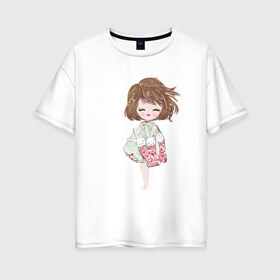 Женская футболка хлопок Oversize с принтом Беззаботная радость в Рязани, 100% хлопок | свободный крой, круглый ворот, спущенный рукав, длина до линии бедер
 | 8 марта | dreams | всемирный женский день | цветы
