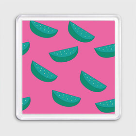 Магнит 55*55 с принтом Арбузы на розовом в Рязани, Пластик | Размер: 65*65 мм; Размер печати: 55*55 мм | Тематика изображения на принте: арбуз | зеленый | летний | паттерн | подарок | простой | розовыйй | тропический | узор | фрукт