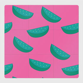 Магнитный плакат 3Х3 с принтом Арбузы на розовом в Рязани, Полимерный материал с магнитным слоем | 9 деталей размером 9*9 см | Тематика изображения на принте: арбуз | зеленый | летний | паттерн | подарок | простой | розовыйй | тропический | узор | фрукт