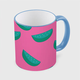 Кружка с принтом Арбузы на розовом в Рязани, керамика | ёмкость 330 мл | Тематика изображения на принте: арбуз | зеленый | летний | паттерн | подарок | простой | розовыйй | тропический | узор | фрукт