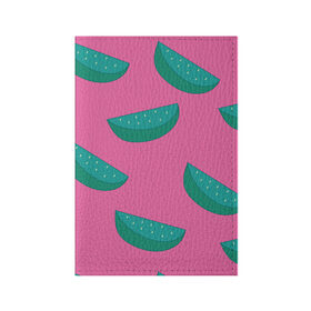 Обложка для паспорта матовая кожа с принтом Арбузы на розовом в Рязани, натуральная матовая кожа | размер 19,3 х 13,7 см; прозрачные пластиковые крепления | Тематика изображения на принте: арбуз | зеленый | летний | паттерн | подарок | простой | розовыйй | тропический | узор | фрукт