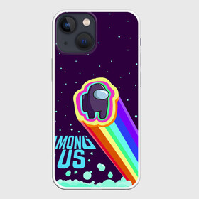 Чехол для iPhone 13 mini с принтом AMONG US neon rainbow в Рязани,  |  | детский | космос | неоновый | радуга | стильная | тренд | яркий