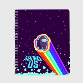 Тетрадь с принтом AMONG US neon rainbow в Рязани, 100% бумага | 48 листов, плотность листов — 60 г/м2, плотность картонной обложки — 250 г/м2. Листы скреплены сбоку удобной пружинной спиралью. Уголки страниц и обложки скругленные. Цвет линий — светло-серый
 | Тематика изображения на принте: детский | космос | неоновый | радуга | стильная | тренд | яркий