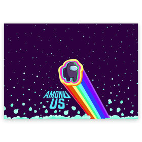 Поздравительная открытка с принтом AMONG US neon rainbow в Рязани, 100% бумага | плотность бумаги 280 г/м2, матовая, на обратной стороне линовка и место для марки
 | Тематика изображения на принте: детский | космос | неоновый | радуга | стильная | тренд | яркий