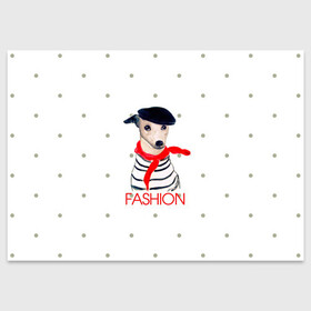 Поздравительная открытка с принтом Модная собака в Рязани, 100% бумага | плотность бумаги 280 г/м2, матовая, на обратной стороне линовка и место для марки
 | Тематика изображения на принте: fashion | весна | красный | мода | модная собака | надпись | собака
