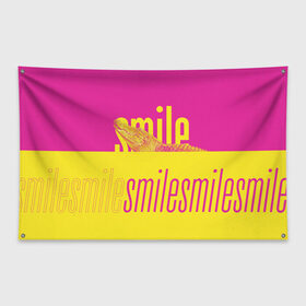 Флаг-баннер с принтом Улыбнись (крокодил) в Рязани, 100% полиэстер | размер 67 х 109 см, плотность ткани — 95 г/м2; по краям флага есть четыре люверса для крепления | smile | гена | желтый | крокодил | позитив | розовый | улыбка | улыбнись