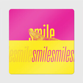Магнит виниловый Квадрат с принтом Улыбнись (крокодил) в Рязани, полимерный материал с магнитным слоем | размер 9*9 см, закругленные углы | smile | гена | желтый | крокодил | позитив | розовый | улыбка | улыбнись