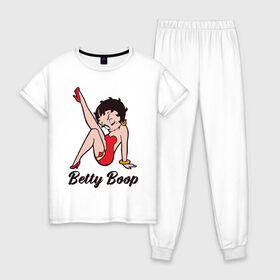 Женская пижама хлопок с принтом Betty Boop в Рязани, 100% хлопок | брюки и футболка прямого кроя, без карманов, на брюках мягкая резинка на поясе и по низу штанин | betty boop | любовь