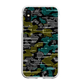 Чехол для iPhone XS Max матовый с принтом Futuristic Camo в Рязани, Силикон | Область печати: задняя сторона чехла, без боковых панелей | Тематика изображения на принте: cyberpunk | glitch | глитч | камуфляж | киберпанк | футуристичный