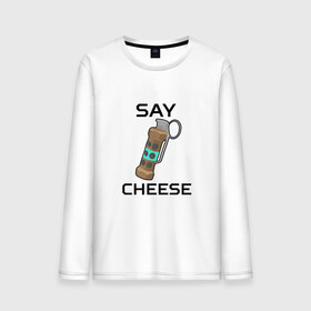 Мужской лонгслив хлопок с принтом Say Cheese в Рязани, 100% хлопок |  | Тематика изображения на принте: awp | breeki | cheeki | counter | cs | easy | everyday | ez | gg | go | just | katka | kill | knife | lemon | luck | mid | no | one | plant | pz | rush | shot | skill | smoke | squeeze | strike | wp | вп | гг | изи | катка | контра