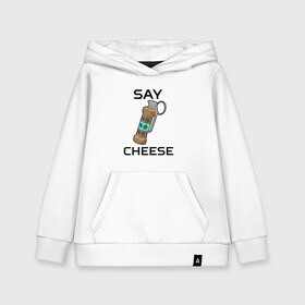 Детская толстовка хлопок с принтом Say Cheese в Рязани, 100% хлопок | Круглый горловой вырез, эластичные манжеты, пояс, капюшен | Тематика изображения на принте: awp | breeki | cheeki | counter | cs | easy | everyday | ez | gg | go | just | katka | kill | knife | lemon | luck | mid | no | one | plant | pz | rush | shot | skill | smoke | squeeze | strike | wp | вп | гг | изи | катка | контра