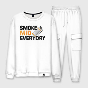 Мужской костюм хлопок с принтом Smoke Mid Everyday в Рязани, 100% хлопок | на свитшоте круглая горловина, мягкая резинка по низу. Брюки заужены к низу, на них два вида карманов: два “обычных” по бокам и два объемных, с клапанами, расположенные ниже линии бедра. Брюки с мягкой трикотажной резинкой на поясе и по низу штанин. В поясе для дополнительного комфорта — широкие завязки | asiimov | asimov | beast | counter | counter strike | cs | easy | ez | gg | ggwp | global | go | gradient | howl | hyper | mem | meme | memes | offensive | smoke | strike | азимов | вой | градиент | зверь | контра | лого | логотип