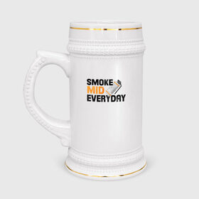 Кружка пивная с принтом Smoke Mid Everyday в Рязани,  керамика (Материал выдерживает высокую температуру, стоит избегать резкого перепада температур) |  объем 630 мл | asiimov | asimov | beast | counter | counter strike | cs | easy | ez | gg | ggwp | global | go | gradient | howl | hyper | mem | meme | memes | offensive | smoke | strike | азимов | вой | градиент | зверь | контра | лого | логотип