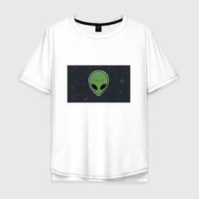 Мужская футболка хлопок Oversize с принтом Alien в Рязани, 100% хлопок | свободный крой, круглый ворот, “спинка” длиннее передней части | звезды | комета | космос | метеориты | пришелец