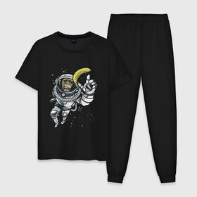 Мужская пижама хлопок с принтом Шимпанзе космонавт с бананом в Рязани, 100% хлопок | брюки и футболка прямого кроя, без карманов, на брюках мягкая резинка на поясе и по низу штанин
 | Тематика изображения на принте: astronaut | banana | nasa | астронавт | банан | в космосе | в скафандре | в шлеме | горилла | за бананом | звезды | космонавт | мартышка | наса | невесомость | обезьяна | пародия | полет | прикол | примат | ракета