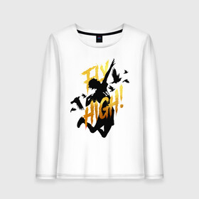 Женский лонгслив хлопок с принтом FLY HIGH gold ver в Рязани, 100% хлопок |  | fly high | haikyuu | аниме | аниме карасуно | волейбол | кагеяма | карасуно | кей | кенма | козуме | куроо | некома | сатори | тендо | тобио | хайкью карасуно | хината | цукишима | шоё хината