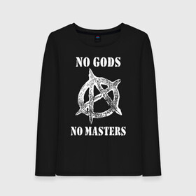 Женский лонгслив хлопок с принтом NO GODS NO MASTERS в Рязани, 100% хлопок |  | Тематика изображения на принте: anarchy | ateist | freedom | no gods | no masters | punk | rock | tegunvteg | анархия | атеизм | граффити | логотип | нет бога | нет хозяина | панк | рок