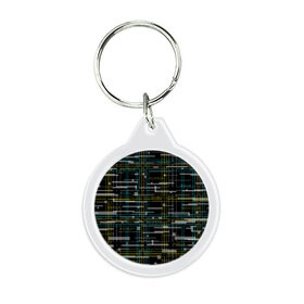 Брелок круглый с принтом Cyberpunk Tartan в Рязани, пластик и полированная сталь | круглая форма, металлическое крепление в виде кольца | cyberpunk | glitch | глитч | киберпанк | клетка | матрица | узор | футуристичный | шотландка