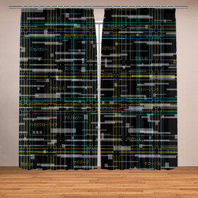 Фотошторы с принтом Cyberpunk Tartan в Рязани, Блэкаут (светозащита 90%) / Габардин (светозащита 40% | 2 полотна шириной по 145 см; Высота 200-300 см; Крепление: шторная лента (на крючки); | Тематика изображения на принте: cyberpunk | glitch | глитч | киберпанк | клетка | матрица | узор | футуристичный | шотландка