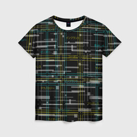 Женская футболка 3D с принтом Cyberpunk Tartan в Рязани, 100% полиэфир ( синтетическое хлопкоподобное полотно) | прямой крой, круглый вырез горловины, длина до линии бедер | Тематика изображения на принте: cyberpunk | glitch | глитч | киберпанк | клетка | матрица | узор | футуристичный | шотландка