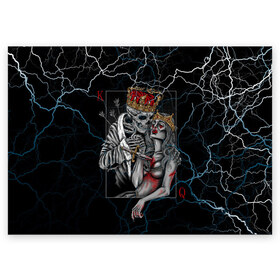 Поздравительная открытка с принтом The Skull King and Queen в Рязани, 100% бумага | плотность бумаги 280 г/м2, матовая, на обратной стороне линовка и место для марки
 | Тематика изображения на принте: art | gold skull | queen | skull king | the skull king and queen | арт | буби | дама | золотой череп | игральные карты | игроку | карты | кинжал | король | король и дама | король и королева | крести | любовь | он и она | пики | покер